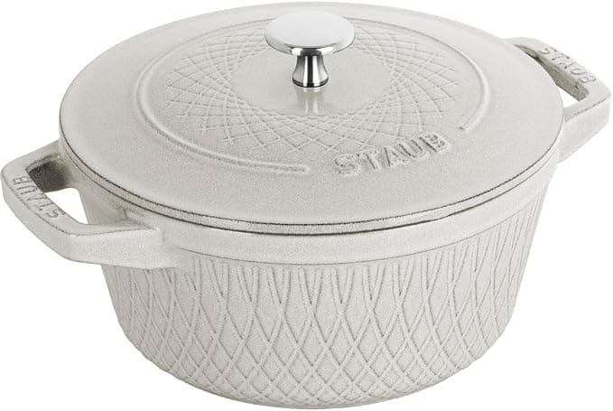staub Twister Casserole Dish 24 cm White 3.8 L Cast Iron Material Matt Black Enamelled Interior Lid with Rain Proof Frame Suitable for All Hobs with Induction Cookers Oven Safe - Image 1