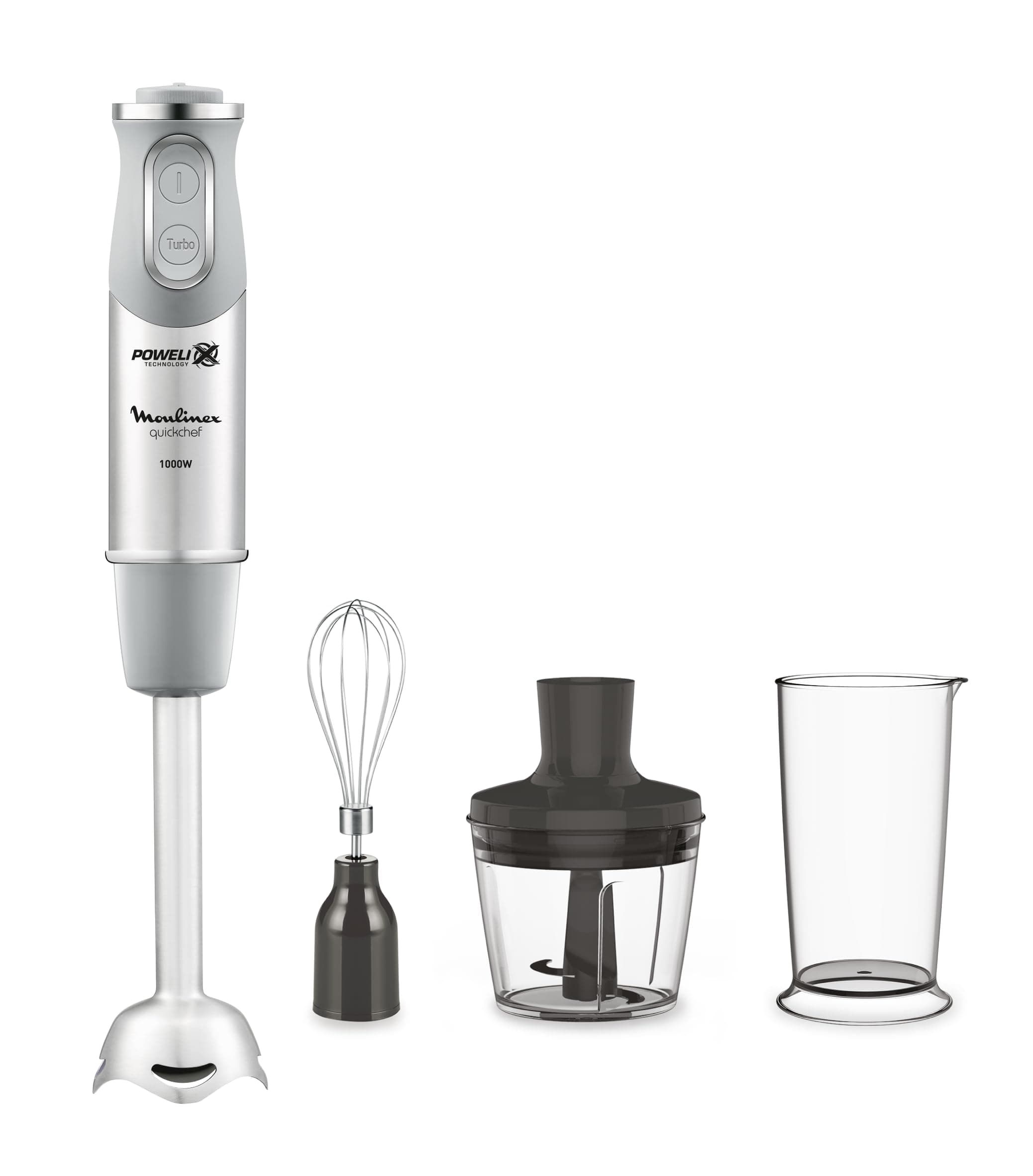 Moulinex quickchef Hand Blender with 3 Accessories, Stainless Steel, 10 Speed, 1000W