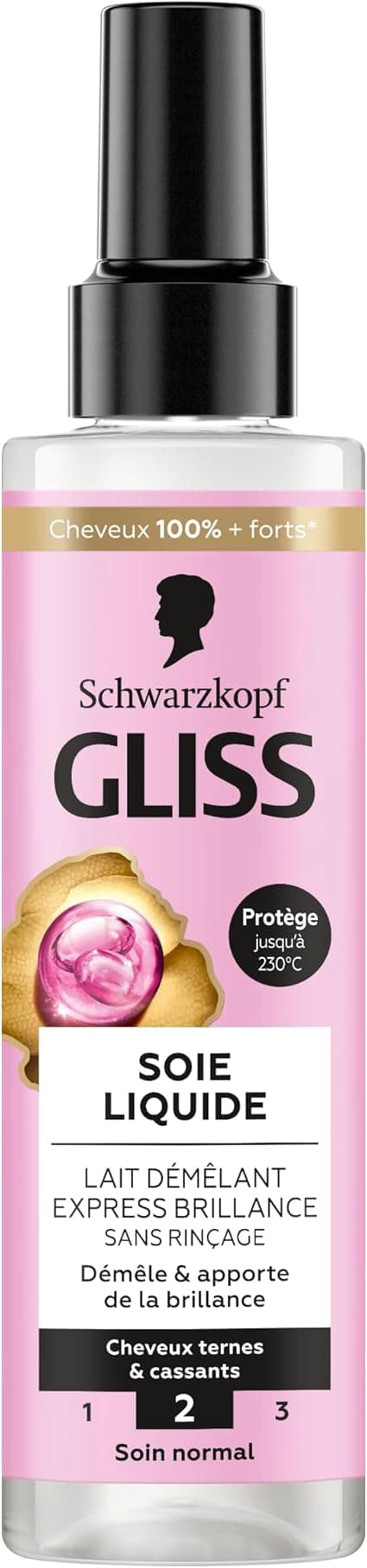 GLISS - Schwarzkopf - Express Detangling Milk - Liquid Silk - Shine - Protects up to 230°C - Detangles & Brilliance - Dull & Brittle Hair - Normal Care - No Rinse - 200ml