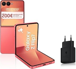 Samsung Galaxy Z Flip7, Smartphone Android 5G avec Galaxy AI, 256 Go, Chargeur Secteur Rapide 25W Inclus, Smartphone déverrouillé, Corail, Version FR