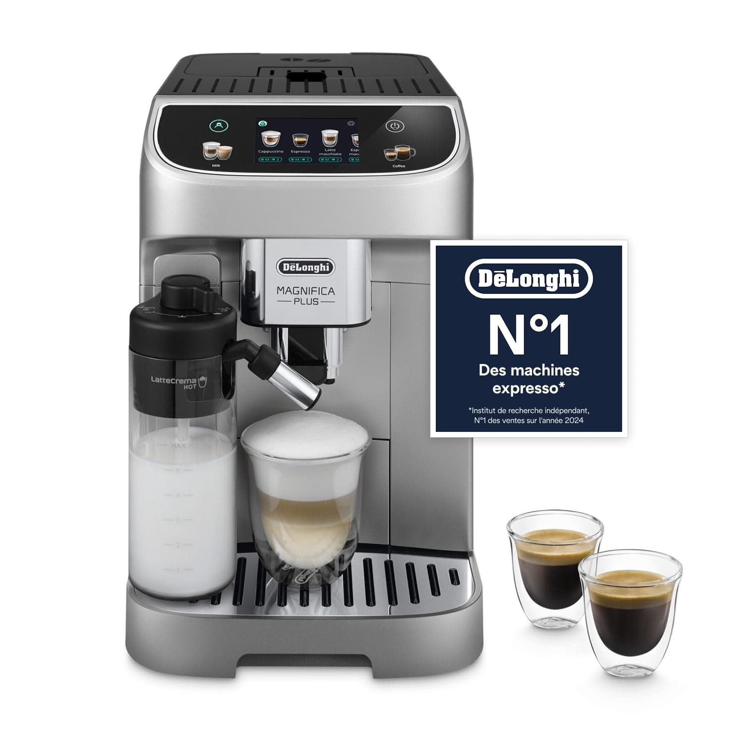 De’Longhi Magnifica Plus - Perfetto Machine à Café Automatique avec LatteCrema Mousseur à Lait Automatique, 18 Boissons en une Seule Touche, Écran Touch Couleurs, Argent et Noir (ECAM322.70.SB) - Image 2
