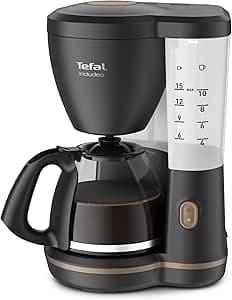 Tefal Filter coffee maker, 10 to 15 cups, 1.25 L, Removable filter holder, Automatic shutdown, Automatic lid opening, Ergonomic, Includeo, Black, CM533811