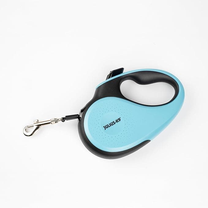 Julius-K9 Julius-K9 Retractable Dog Lead, M - 5 m Tape, Black/Turquoise - Anti-Slip Handle, Ribbon Leash, Extandable, One Handed Brake, Pause, Lock, Reflective Ribbon, Tangle Free, Heavy Duty