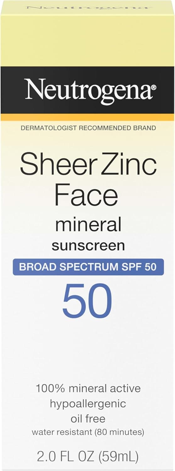 Neutrogena Sheer Zinc Oxide Dry-Touch Face Sunscreen with Broad Spectrum SPF 50, Oil-Free, Non-Comedogenic & Non-Greasy Mineral Sunscreen, 2 fl. oz
