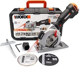 Circular saw 800W- Worxsaw - Cutting depth up to 43mm - ideal for wood, metal, plastic, stone - WX437 (Supplied with accessories, guide and vacuum adapter)