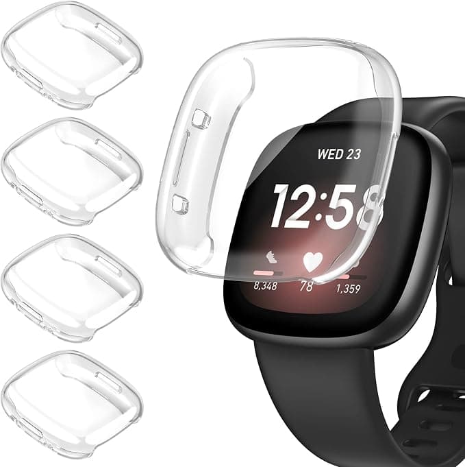 Kamita [4 Pieces] Case Compatible with Fitbit Versa 4/Sense 2, Soft TPU Bumper Case with Screen Protector, Ultra Thin Protective Case Full Cover for Google Versa4 (Clear*4) - Image 1