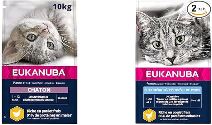 Eukanuba Kitten Healthy Start All Breeds Chicken 10 kg & Dry Food for Sterilized or Overweight Cats - Chicken - Dry Food Recommended by Veterinarians - Resealable Bag of 10 kg