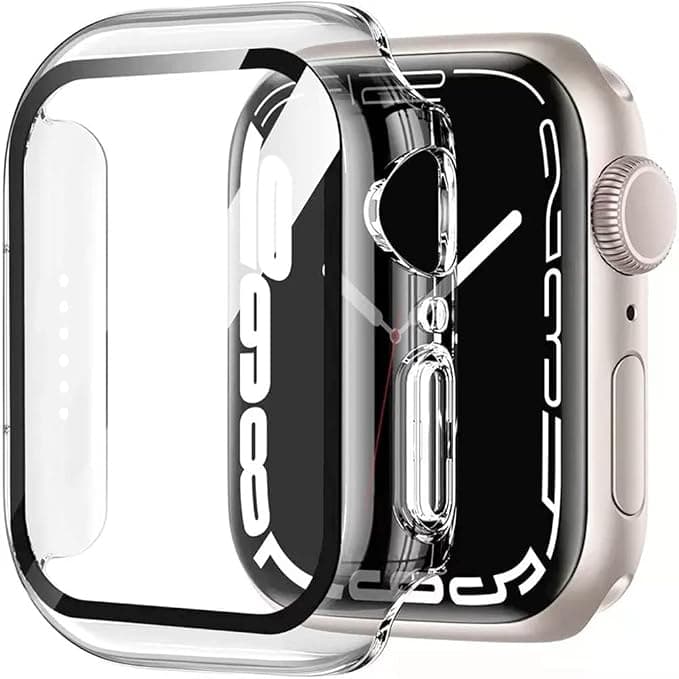 HANKN 2 Pieces Hard Case for Apple Watch Series 6 5 4 SE 44mm Tempered Glass Screen Protector Shockproof iWatch Case - 44mm Transparent - Image 1