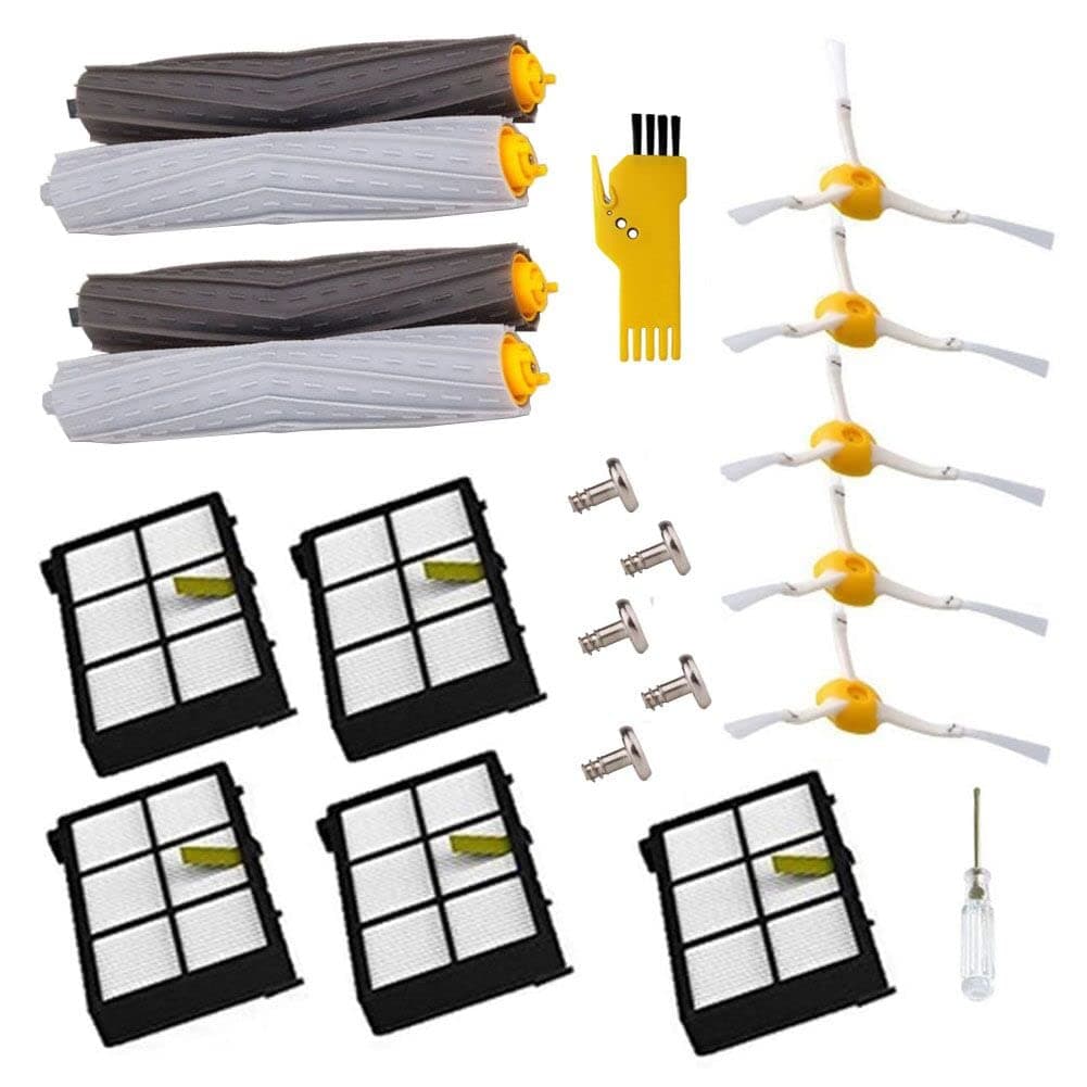 aotengou Replacement Parts for iRobot Roomba 980 960 900 880 870 860 800 Robotic Vacuum Cleaner (5pcs Side Brushes 5pcs Screws 5pcs Filters 2 Set Tangle Free Debris Extractor)