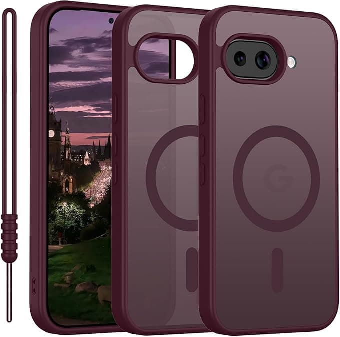 Google Coque de protection pour Google Pixel 9A, compatible avec MagSafe, pour Google Pixel 9/9A, magnétique fine au toucher, anti-jaunissement, antidérapante, anti-rayures, anti-chocs, rouge foncé