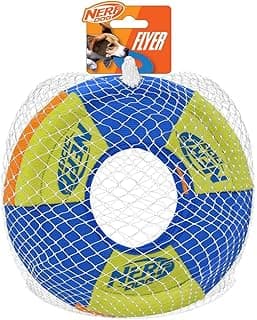 Nerf Dog Lot de 2 Jouets pour Chien avec Anneau à Lancer et à Tirer - Disque Volant, léger, Durable et résistant à l'eau - 22,9 cm de diamètre - pour Les Races de Taille Moyenne - Vert et Orange