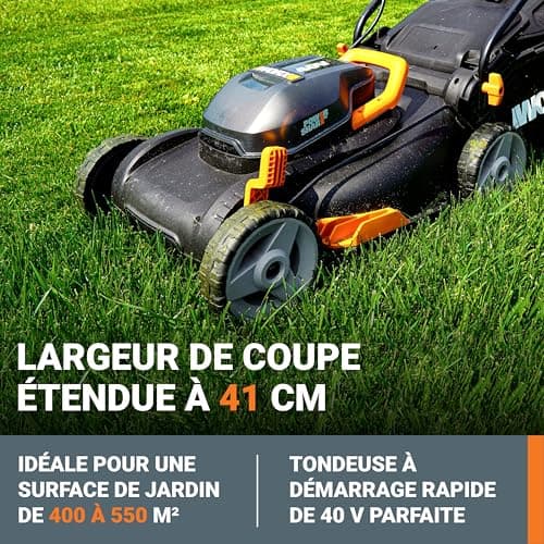 WORX Tondeuse à Gazon sans Fil 40 V (2 x 20 V) Max 40cm WG734E Idéale pour Un Jardin jusqu'à 500m², Powershare, 4 Ah, Technologie IntelliCut Hauteur de Coupe 20-80mm - Image 6