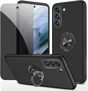 Privacy Coque pour Samsung Galaxy S21 FE Housse Etui avec Anti-Espion Verre trempé avec Support de Bague résistant aux Chocs résistant aux Rayures PC Silicone Heavy Duty-Noir