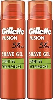 Gillette Fusion Beard Care Men's Shaving Gel (200 ml) with Almond Oil for Sensitive Skin 5 Times Action: Cleanses, Moisturizes, Protects, Refreshes and Soothes Gift for Men (Pack of 2)