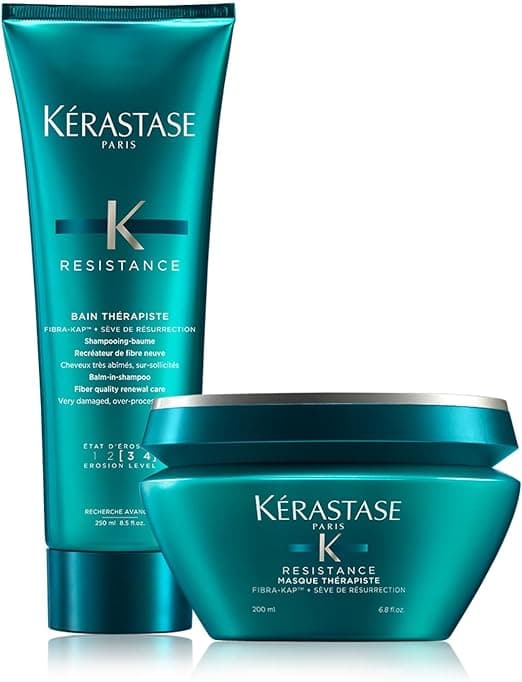 KÉRASTASE Resistance Therapist Routine for Damaged & Coloured Hair - Repairs & Strengthens - FIBRA-KAP Technology & Resurrection Sap - Shampoo-Balm + Mask - Image 1