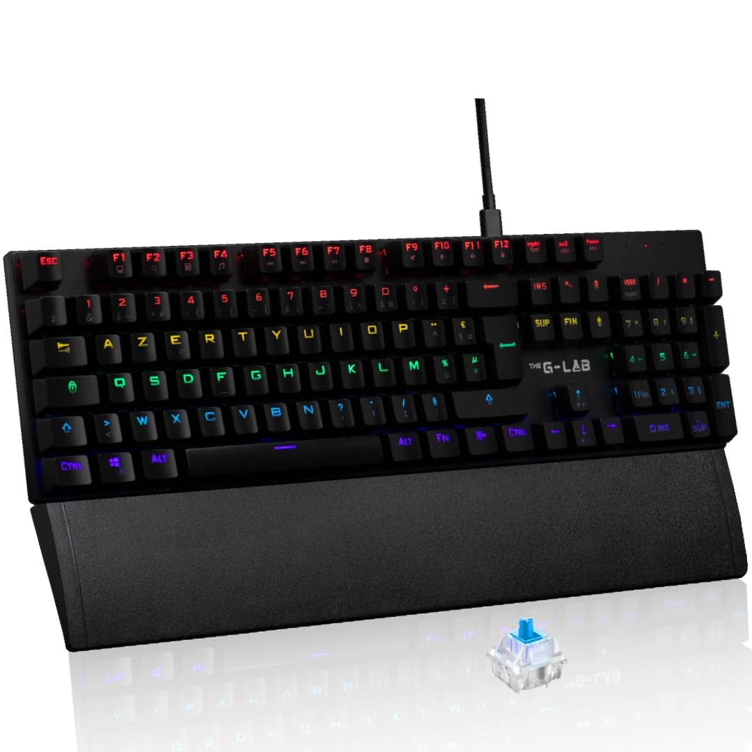 The G-Lab Keyz Carbon Ex Mechanical Azerty Switch Keyboard Blue – RGB LED Backlit Gaming Keyboard, Total Anti-Ghosting, 12 Multimedia Keys – PC/PS5/Xbox – New (Keyz Carbon Ex)
