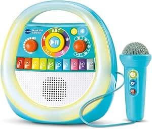 VTech - Music'Kid Karaoke Blue - Illuminated Bluetooth Speaker for Children - Musical Player with Karaoke Microphone, Nursery Rhymes and Songs, Voice Recorder - Gift for Children from 2 Years Old