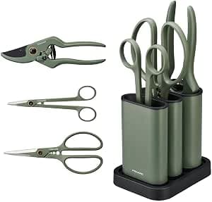 Fiskars 1075317 1075317 1075317 Size 3 Tool Kit Indoor Gardening, Precision Pruner, Pruning Shears and Shears for Plants with Stand, Stainless Steel/Plastic, Dark Green/Black