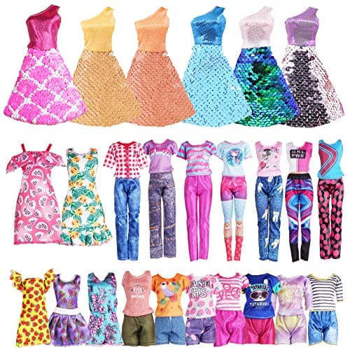 Vicloon Clothes for Barbies, 12 x Barbie Doll Clothes Includes 3 Sequined Dresses + 3 Flower Dresses + 6 Sets (Top + Trousers) - Image 2