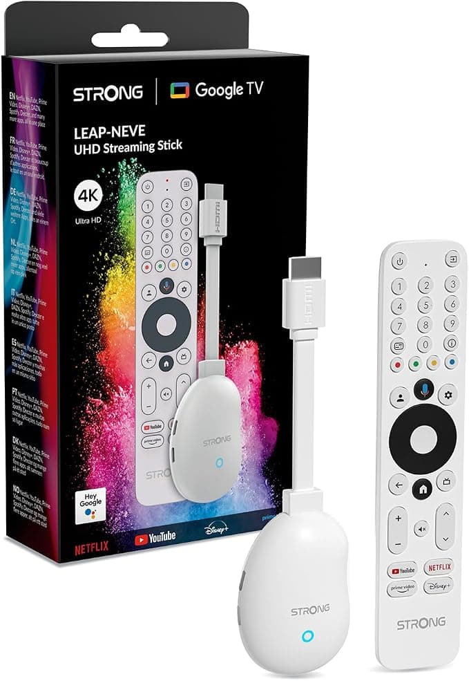 STRONG Leap-Neve 4K UHD Google TV Streaming Stick with Ethernet Port, 2GB RAM + 16GB Storage, Wi-Fi 6, Android 12, Built-in Chromecast, Google Assistant, Dolby Atmos & Dolby Vision