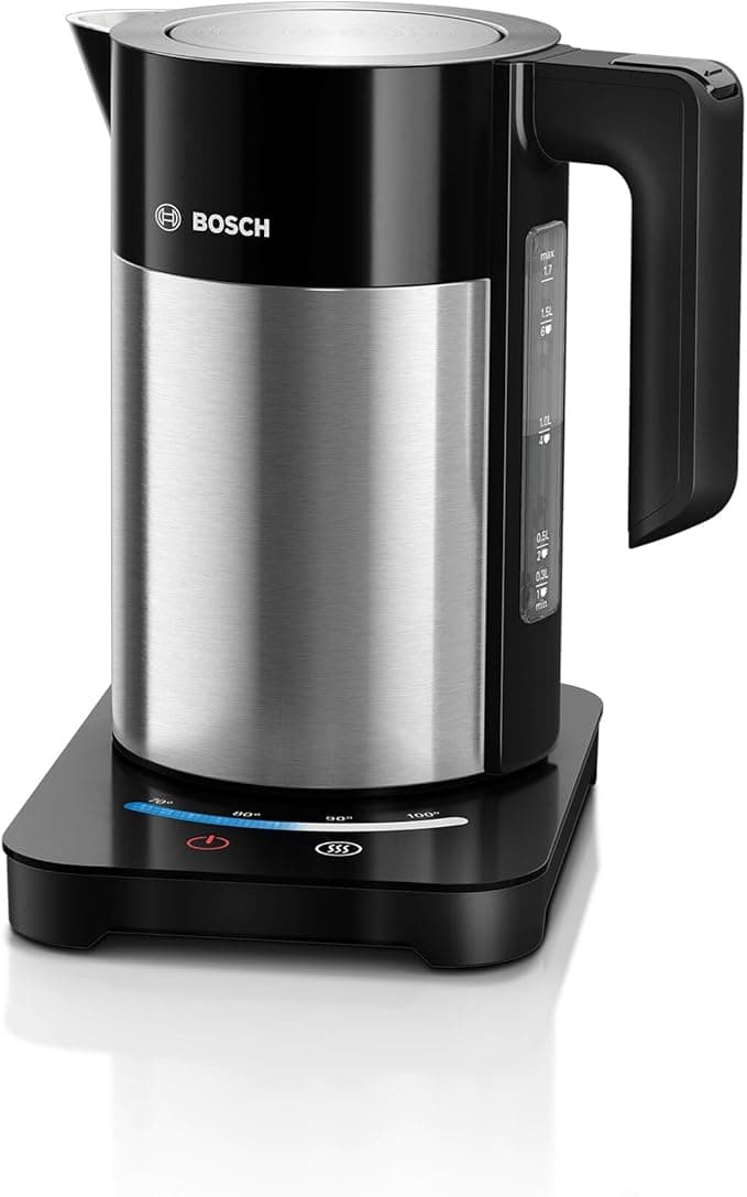 Bosch Bosch Home Appliances TWK7203 Programmable Electric Kettle, 2200 W, 1.7 Liters, Black/Stainless Steel