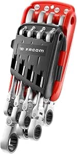 FACOM - Set of 8 articulated combination ratchet wrenches in compact case - 467F.JPU8 - Convenient storage and quick key selection - Chemical resistant - Durable quality material