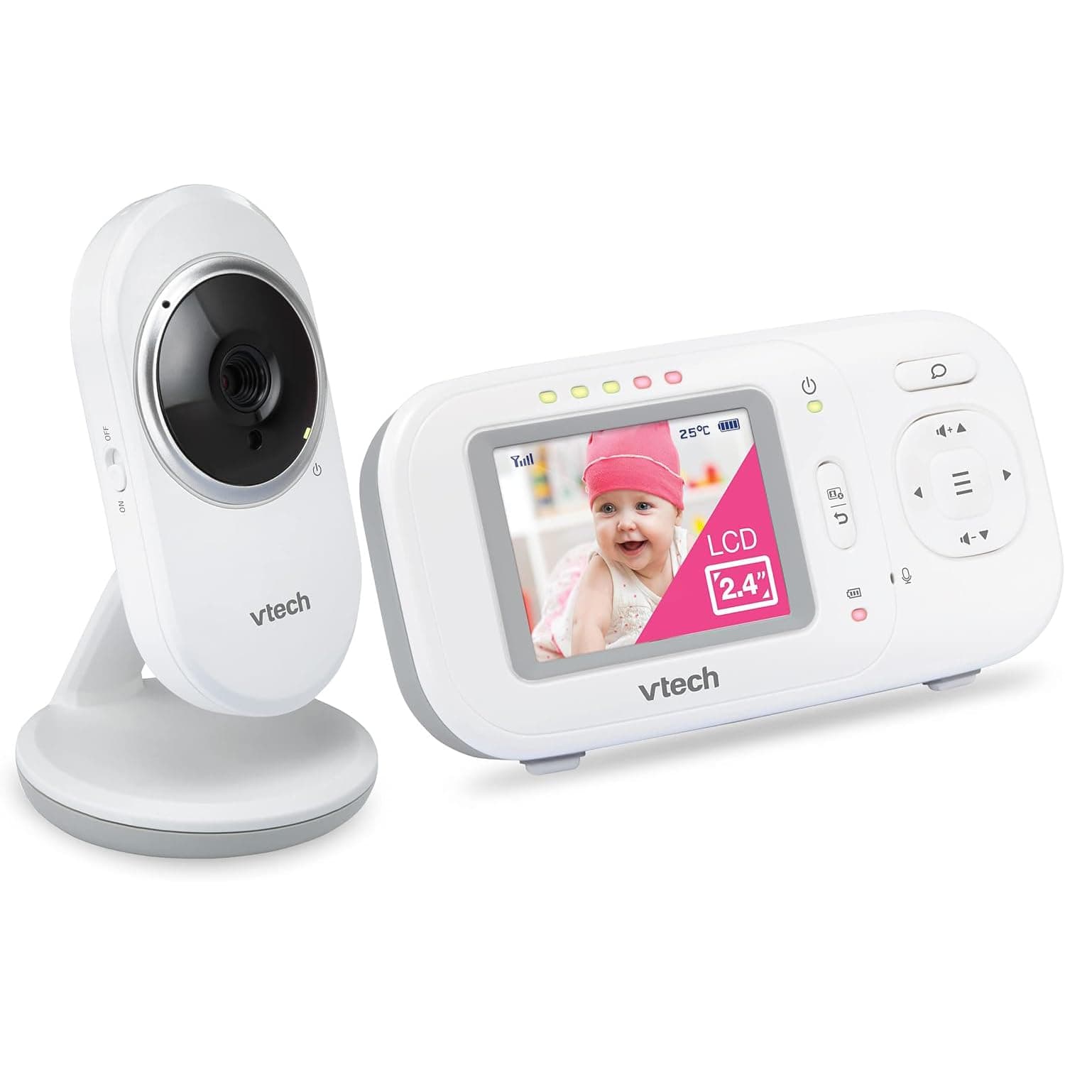 VTech Vtech Baby Monitor with 2.4 Inch Screen, Night Vision, Two-Way Communication, Temperature Sensor, Sound Indicator, Range up to 300 m, Soothing and Lullabies Sounds, No Wi-Fi: VM320