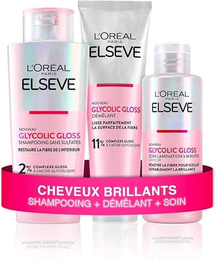 L'Oréal Paris - Routine Capillaire Complète pour Cheveux Ternes -Shampooing + Démêlant + Soin - Formulation Enrichie en Acide Glycolique - Sans Sulfates - Glycolic Gloss - Image 1