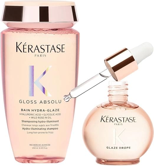 KÉRASTASE Absolute Gloss - Routine Shine - Dull Hair - Frizz - Hyaluronic Acid, Glycolic Acid & Wild Rose - Long & Frizzy-prone Hair - Bath 250 ml + Oil 45 ml - Image 1
