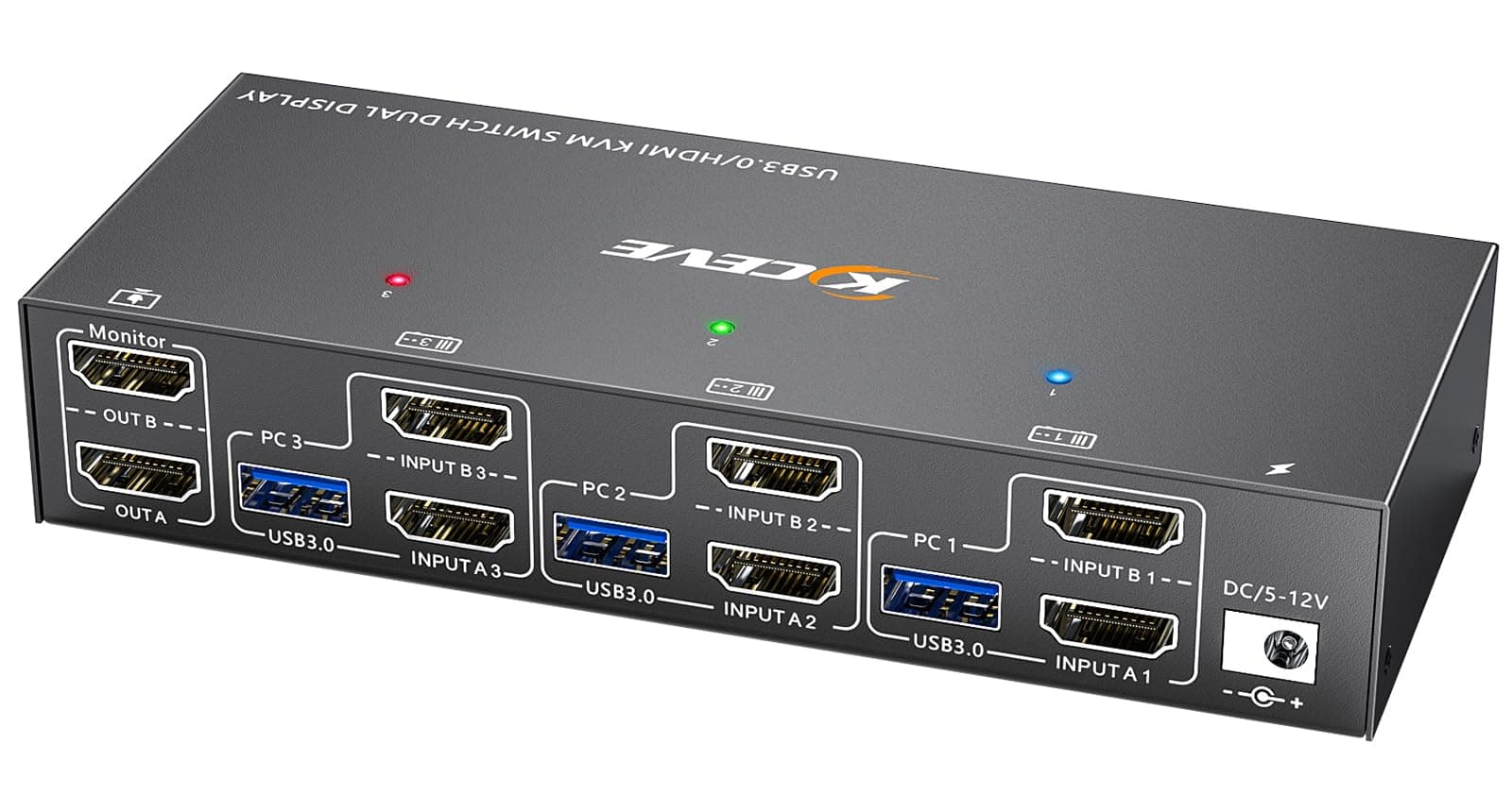 KVM Switch 3 PC 2 HDMI Monitors, EDID Emulator, USB 3.0 HDMI 2.0 Dual Monitor KVM Switch 4K@60Hz for 3 PC Sharing Keyboard, Mouse, with Wired Remote Control and Adapter - Image 1