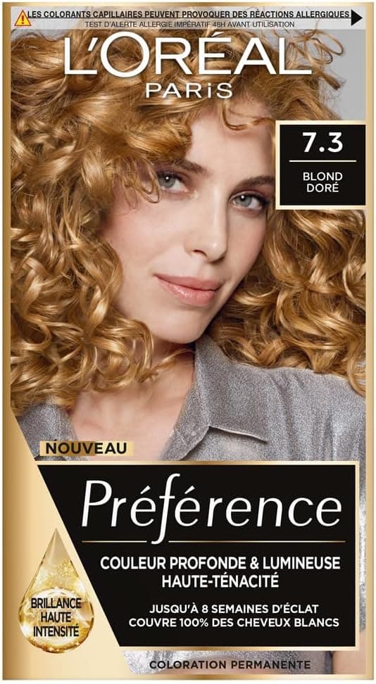 L'ORÉAL PARIS Permanent Hair Colour Long-Lasting and Bright 100% Covers White Hair - Preference - Shade : Florida (7.3), Golden Blonde