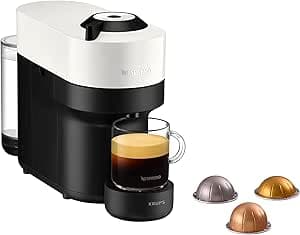 Krups Nespresso VERTUO Pop XN9201 Capsule Maker, Krups Espresso Machine, 4 Cup Sizes, Centrifusion Technology, 35% Recycled Plastic, Coconut White, White