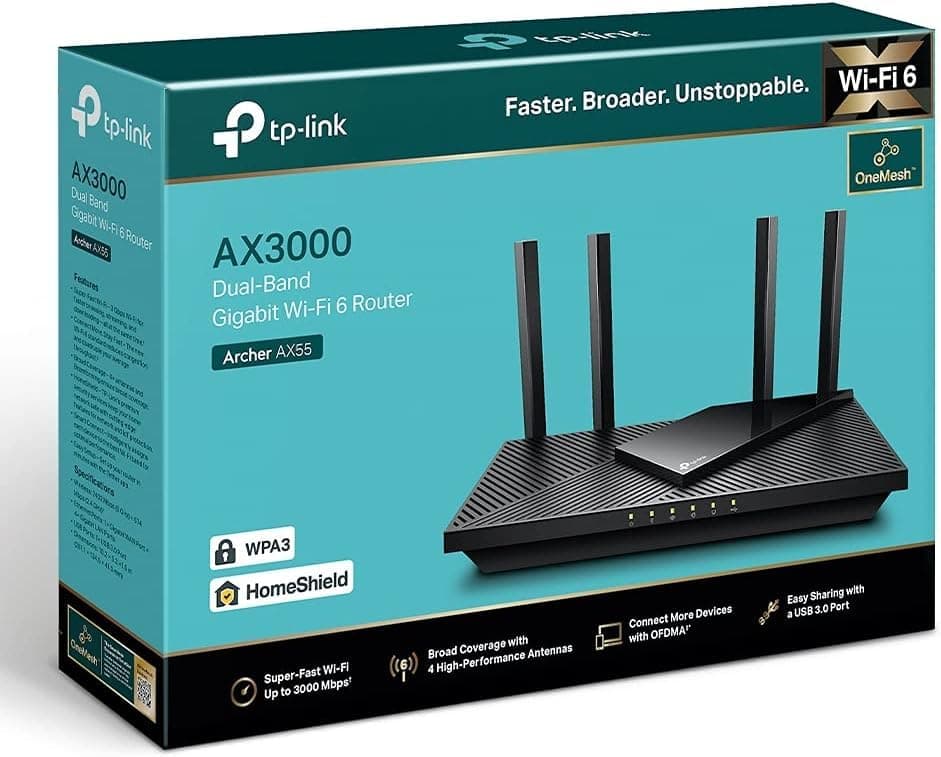 TP-Link Archer AX55 WiFi Router 6, 3000Mbps Dual-Band AX WiFi Router, 5 Gigabit Ports, 4 High Performance Antennas, WPA3, Parental Control, OneMesh, Built-in Anti-Virus - Image 4