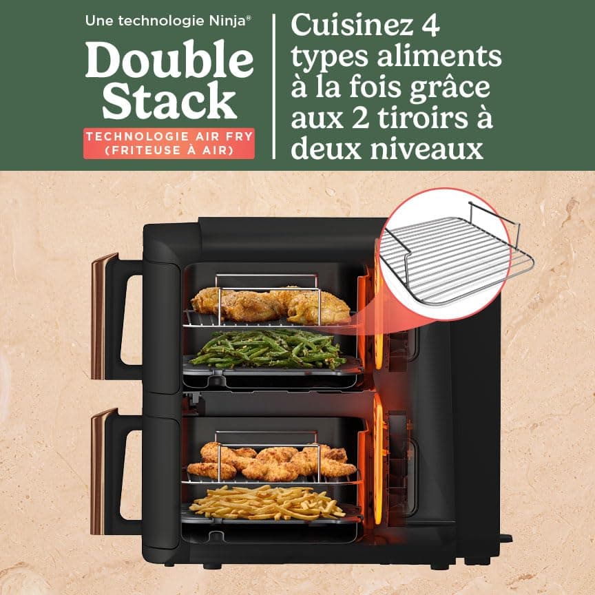 NINJA Double Stack XL Air Fryer 2 Compartments Vertical, Compact, 4 Cooking Levels, 9.5L Capacity, Air Fryer 6-in-1, Removable Non-stick Parts Dishwasher Safe, Black/Copper - Image 5