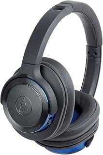 ATH-WS660BTGBL Wireless Bluetooth Over-Ear Headphones with Built-in Microphone and Control, Metallic Grey/Blue