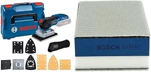 Bosch Professional 18 V GSS 18V-13 Cordless Vibrating Sander System (with dust bag, 3 trays, 3 sanding sheets, drilling template, in L-BOXX) + 1 x Expert Dual Density Shim