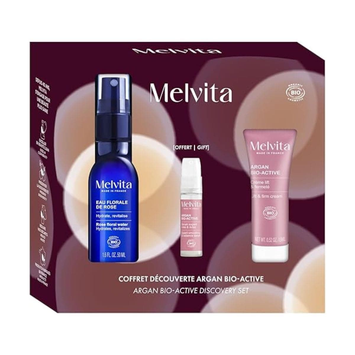 Melvita – Argan Anti-Aging Set – Rose Floral Water, Radiance Serum, Lift & Firming Cream – Revitalizing Facial Care Routine for Radiant Skin – 50 ml, 10 ml, 15 ml - Image 8