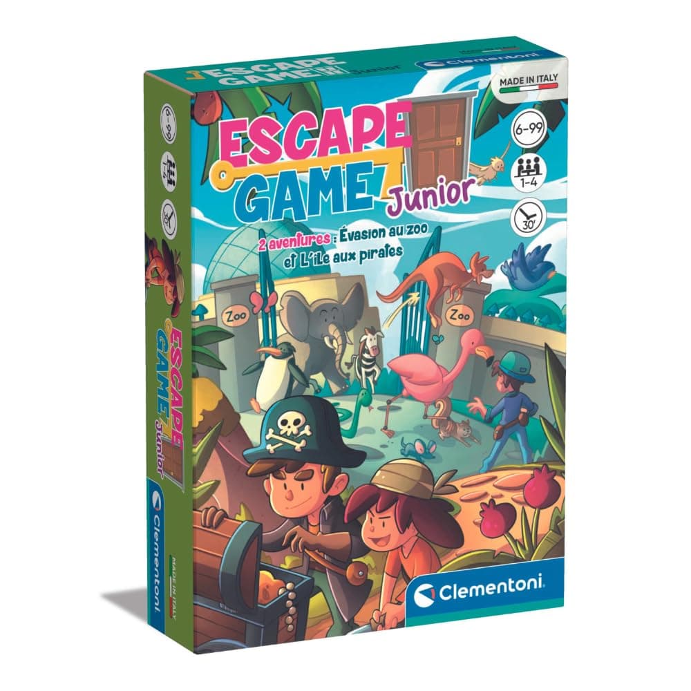 Clementoni Clementoni | Escape Game Pocket Junior 6 Years+ – 2 Adventures: Zoo & Pirates|Cooperative with Cards and Objects|1 to 4 Players|30 Min |Fun Logic Activity|Educational Board Game Designed in Italy