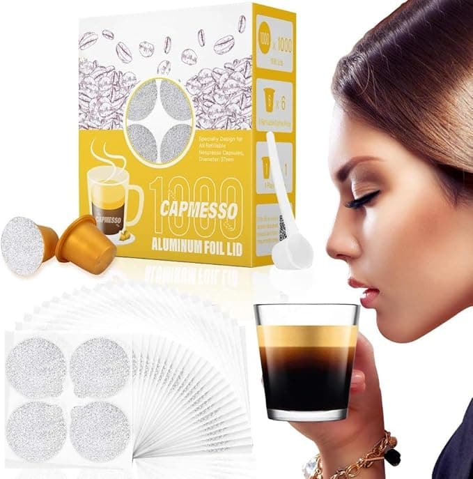 CAPMESSO Espresso Sheets and Refillable Capsules - Dosing Capsule Lids Compatible with Nespresso Original Line Machines (1000pcs Lids + 6 Pods ) - Image 1