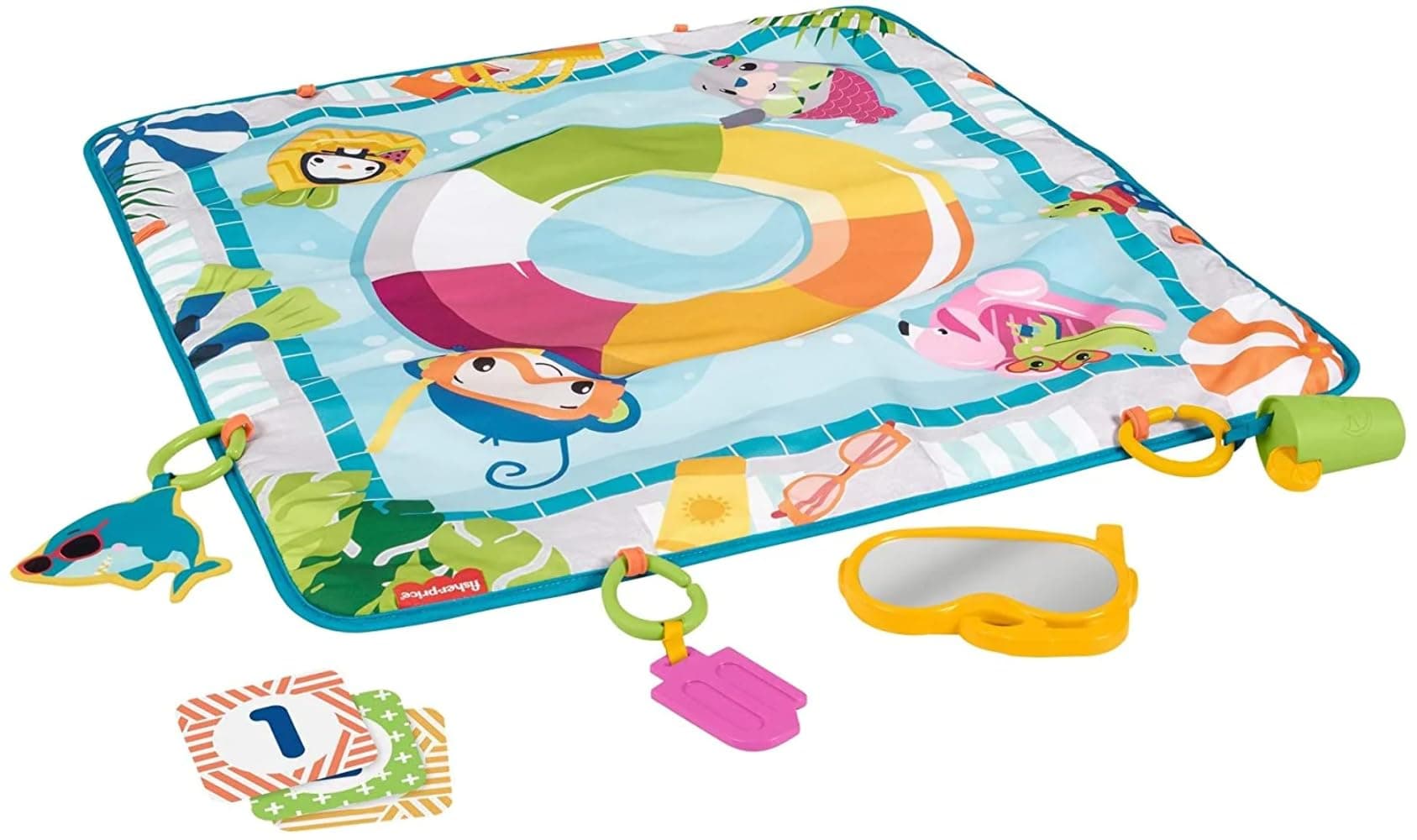 Fisher-Price Fun Pool Activity Mat for Baby with Removable Toys, Suitable for Tummy Play from Birth, GRR44