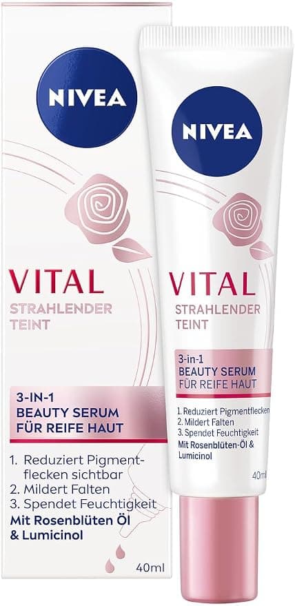 NIVEA VITAL Radiant Complexion 3-in-1 Beauty Serum for Mature Skin, Intense Moisturizing Serum to Reduce Pigment and Age Spots, Facial Care with Firming Effect (40ml) - Image 1