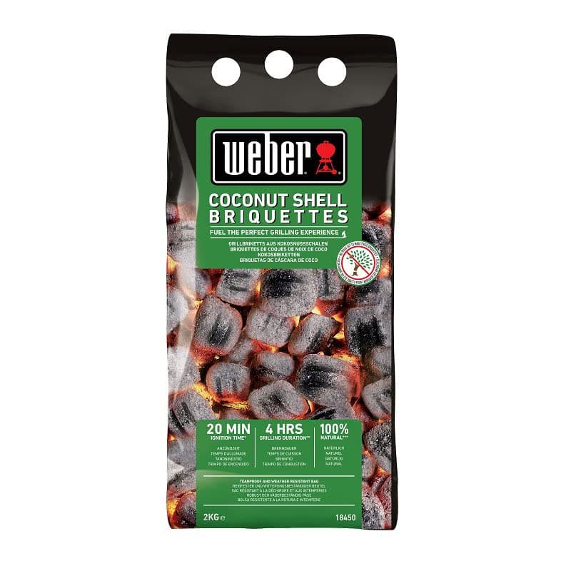 Weber 18450 Coconut-Shell Briquettes (2 kg), Performance for Long and Constant Burning, Ideal for Long Grilling Food, 100% Natural