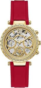 Guess US Gold and Red Silicone Multifunction Watch for Women