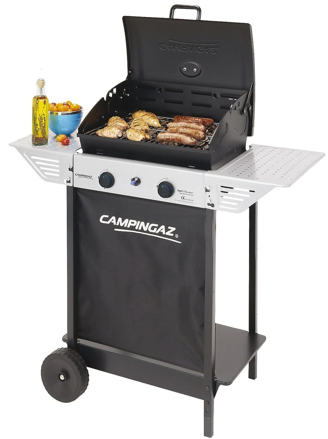 Campingaz Xpert Gas Barbecue 100 L Plus Rocky, Compact 2 Burner Barbecue, 7.1kW Power, Steel Grill, 2 Side Shelves and Steel Trolley - Image 1