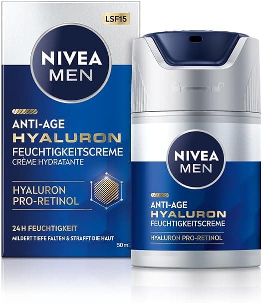 NIVEA MEN Anti-Aging Moisturizer with Hyaluronic Acid, Pro-Retinol & SPF 15 - 24 Hour Moisturizing Face Cream & Visible Wrinkle Reduction (50ml) - Image 1