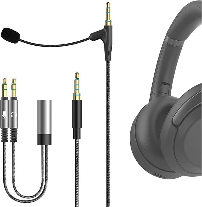 Geekria QuickFit Boom Mic Earphone Cable for Gaming and Meeting, Compatible with Sony WH-WH-1000XM4 1000XM3 XB900N CH710N CH700N Headphones, 3.5mm Replacement Cord with Microphone Boom - Image 1