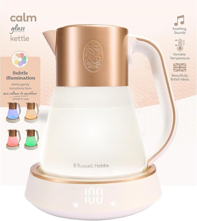 Russell Hobbs Glass Kettle [1.7L, Adjustable Temperature 40-100°] Calm (Interior Lighting & Soothing Sound, Quiet-Boil Technology, Keep Warm, Digital & Touch Screen, 2400W) 27450-70 - Image 1