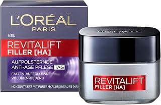 L'Oréal Paris Soin de jour anti-âge pour femme : atténue les rides et un effet repulpant optimal grâce à l'acide hyaluronique hautement concentré, Revitalift Filler, 1 x 50 ml