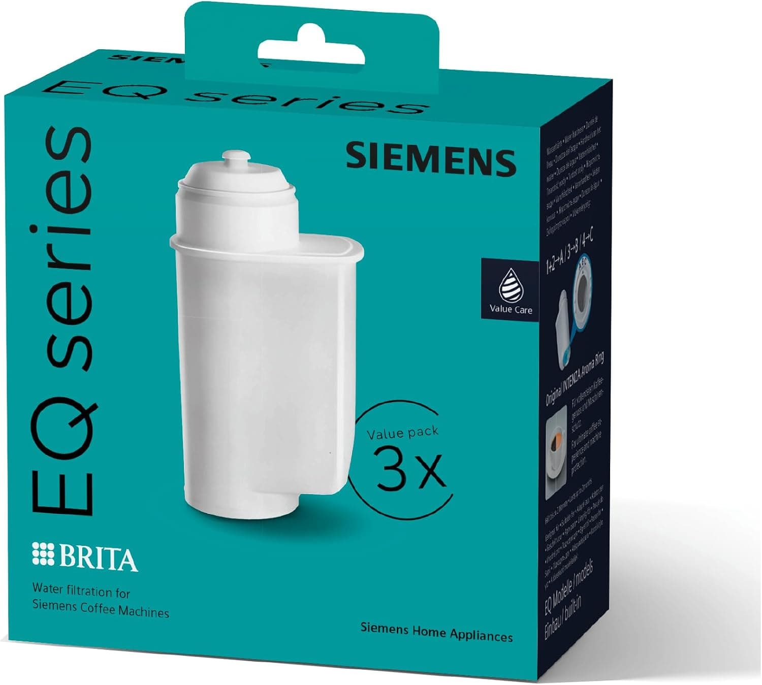 Siemens BRITA Intenza TZ70033A Water Filter, 3 Pack - Reduces Water Limescale Content, Compatible with EQ Series Coffee Machines and Built-In Coffee Machines - Image 1