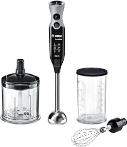 Bosch ErgoMixx MSM67160 Hand Blender - Ultra Powerful Mixer for Heavy Duty Use - 750 W Power - Includes Mini Chopper and Whisk - Colour: Black/Grey